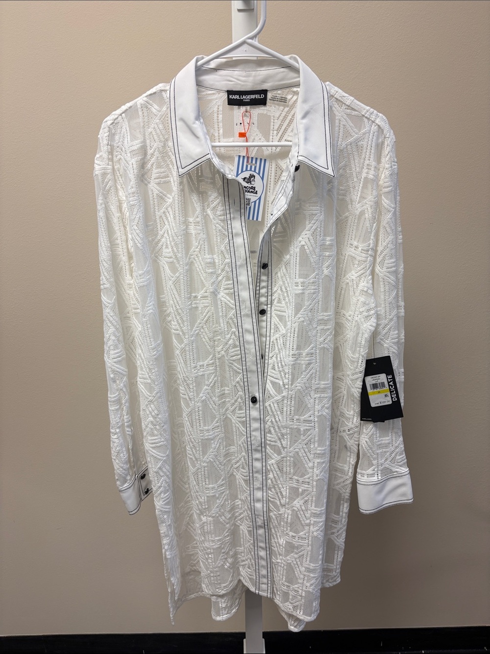 Karl Lagerfeld White Textured Button-Front Shirt with Contrast Trim
